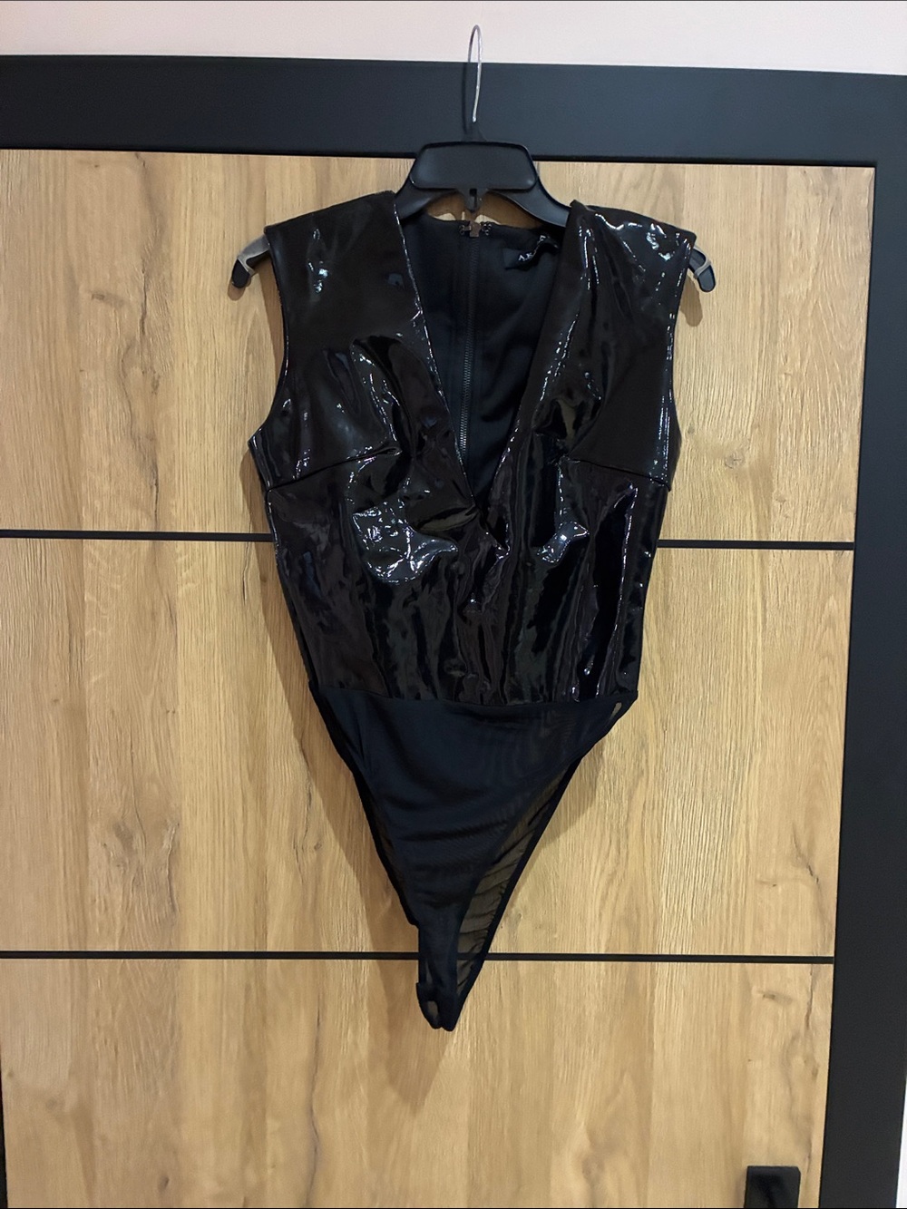 Black Glossy V-Neck Kids One-Piece Bodysuit